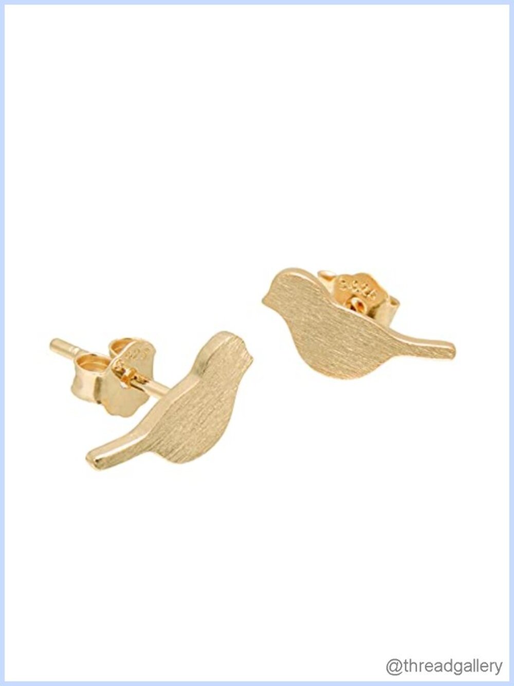 Sterling Silver Bird Stud Earrings Yellow Gold Plated